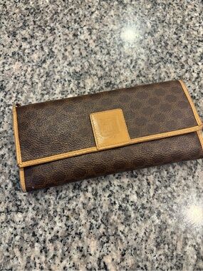 CELINE Brown Macadam Wallet with Tan Trim